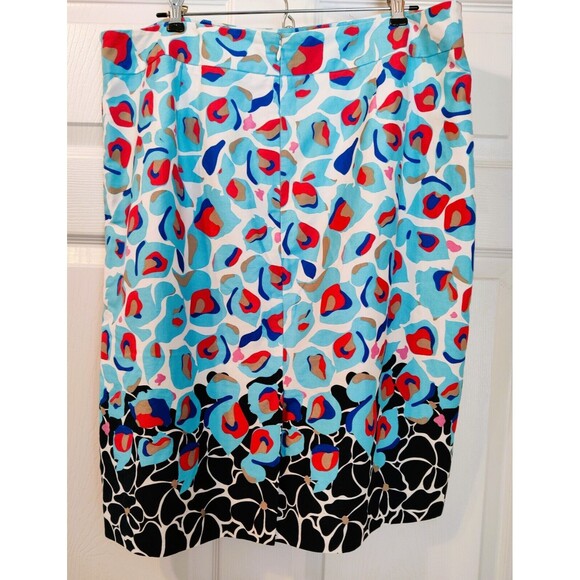 Ann Taylor skirt women 16 petite blue white orange black pattern lined stretch - Picture 4 of 7